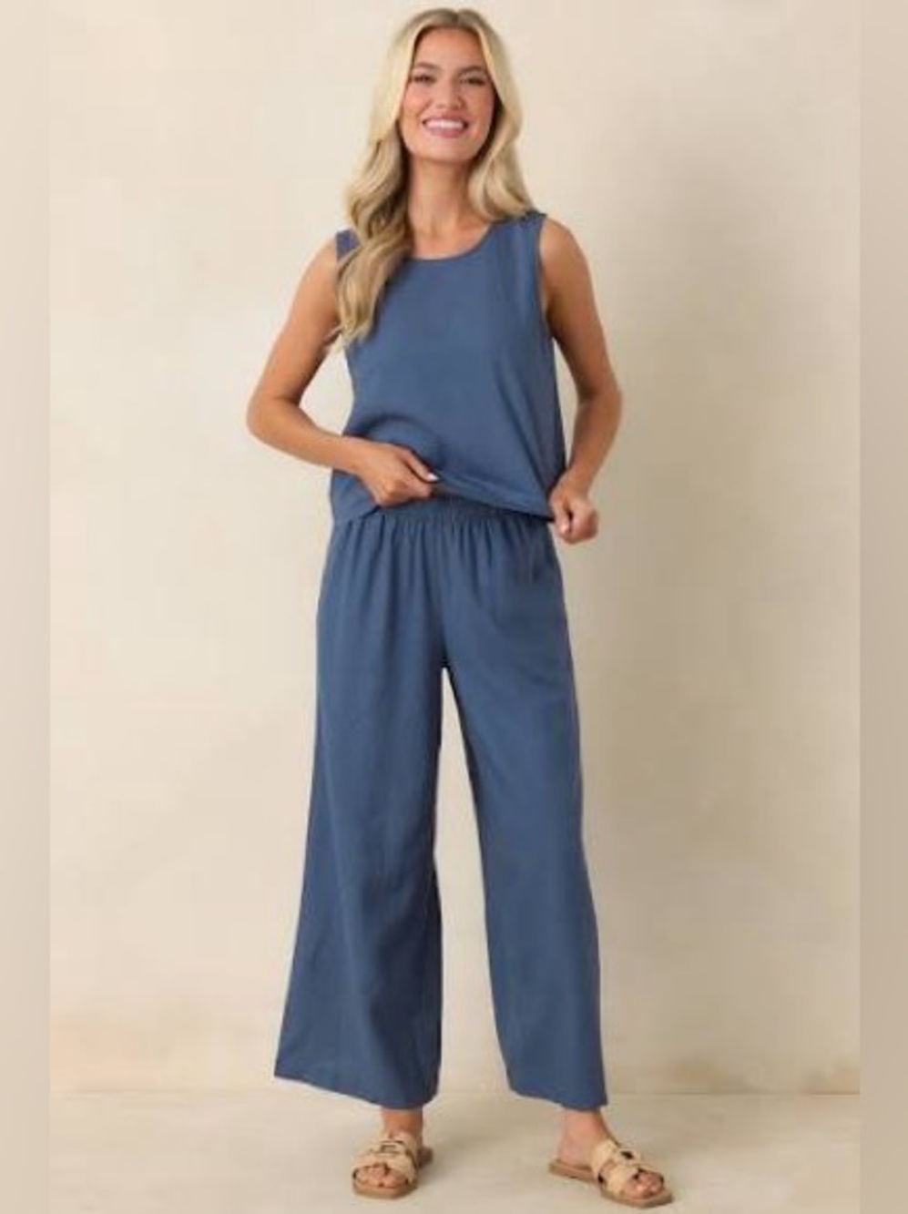 NWT Z Supply Linen Scout Wide-Leg Pants and Sloane Top in Vintage Indigo Blue XS